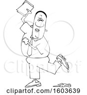 Poster, Art Print Of Cartoon Lineart Black Business Man Stepping In A Pile Of Dog Poop