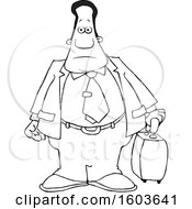 Clipart Of A Cartoon Lineart Traveling Black Business Man Royalty Free Vector Illustration