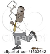 Poster, Art Print Of Cartoon Black Business Man Stepping In A Pile Of Dog Poop