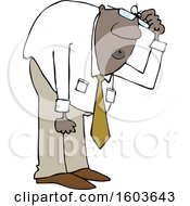 Poster, Art Print Of Cartoon Black Business Man Bending Over To Look At Something
