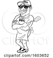 Clipart Of A Lineart Man Holding A Spatula In Folded Arms Royalty Free Vector Illustration