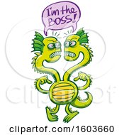Clipart Of A Cartoon Two Headed Green Monster Defining Who The Boss Is Royalty Free Vector Illustration by Zooco