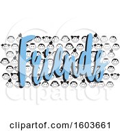 Poster, Art Print Of Crowd Of Child Faces And The Word Friends In Blue