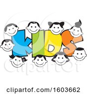 Poster, Art Print Of The Colorful Word Kids Surrounded By Faces Of Children