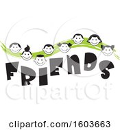 Poster, Art Print Of Green Wave With Faces Of Children Over The Word Friends
