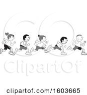 Clipart Of A Group Of Children Running The One Hundred Yard Dash On Field Day Royalty Free Vector Illustration