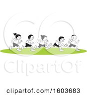 Clipart Of A Group Of Kids Running The One Hundred Yard Dash On Field Day Royalty Free Vector Illustration