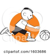 Clipart Of A Black Boy Dribbling A Basketball Over An Orange Circle Royalty Free Vector Illustration