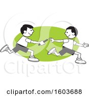 Clipart Of Boys Passing A Baton In A Relay Race Over A Green Oval Royalty Free Vector Illustration