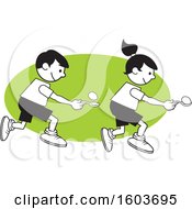 Poster, Art Print Of Boy And Girl During A Field Day Egg And Spoon Race Over A Green Oval