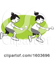 Poster, Art Print Of Girls During A Field Day Egg And Spoon Race Over A Green Oval