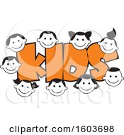 Clipart Of The Word Kids In Orange Surrounded By Faces Of Children Royalty Free Vector Illustration