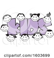 Clipart Of The Word Kids In Purple Surrounded By Faces Of Children Royalty Free Vector Illustration