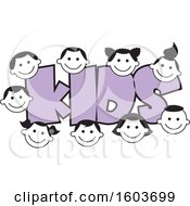 Poster, Art Print Of The Word Kids In Purple Surrounded By Faces Of Children