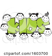 Clipart Of The Word Kids In Green Surrounded By Faces Of Children Royalty Free Vector Illustration