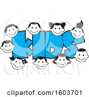 Poster, Art Print Of The Word Kids In Blue Surrounded By Faces Of Children