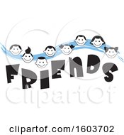 Poster, Art Print Of Blue Wave With Faces Of Children Over The Word Friends