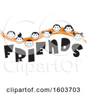 Poster, Art Print Of Orange Wave With Faces Of Children Over The Word Friends