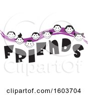 Poster, Art Print Of Purple Wave With Faces Of Children Over The Word Friends