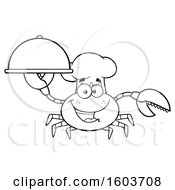 Poster, Art Print Of Lineart Happy Crab Chef Mascot Character Holding A Platter