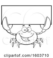 Poster, Art Print Of Lineart Happy Crab Mascot Character Holding Up A Blank Sign