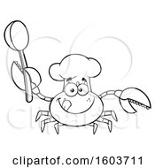 Clipart Of A Lineart Happy Crab Chef Mascot Character Holding A Spoon Royalty Free Vector Illustration by Hit Toon