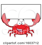 Poster, Art Print Of Happy Crab Mascot Character Holding Up A Blank Sign