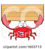 Poster, Art Print Of Happy Crab Mascot Character Holding Up A Blank Wood Sign