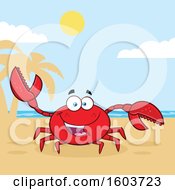 Poster, Art Print Of Happy Crab Mascot Character On A Beach