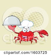 Poster, Art Print Of Happy Crab Chef Mascot Character Holding A Platter Over Halftone