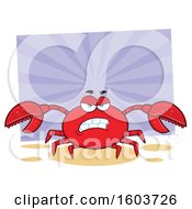 Clipart Of A Mad Crab Mascot Character Over Purple Rays Royalty Free Vector Illustration by Hit Toon