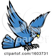 Poster, Art Print Of Swooping Blue Great Horned Owl Mascot