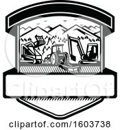 Shield With Heavy Equipment Used In Tree Mulching Bush Hogging And Excavation Services In Black And White