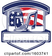 Clipart Of A Silhouetted Man Operating A Mechanical Digger In An American Shield Royalty Free Vector Illustration by patrimonio