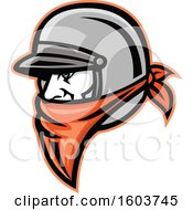 Male Outlaw Biker Wearing A Helmet And Orange Bandana