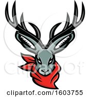 Poster, Art Print Of Tough Jackalope Head With A Red Bandana