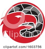 Clipart Of A Profiled Red European Eagle Mascot Head Over A Handball Royalty Free Vector Illustration by patrimonio