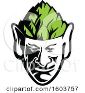 Poster, Art Print Of Black And White Elf Face Wearing A Green Hops Hat