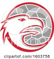 Profiled European Eagle Mascot Head Over A Handball