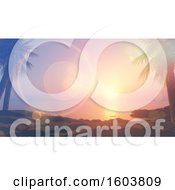 Clipart Of A 3d Tropical Bay At Sunset With Flares Royalty Free Illustration by KJ Pargeter