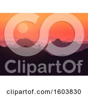 Clipart Of A Silhouetted Man On A Mountain Top Against A Sunset Royalty Free Vector Illustration by KJ Pargeter