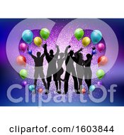 Poster, Art Print Of Silhouetted Groupof Dancers With Colorful Party Balloons And Glitter