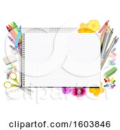Poster, Art Print Of Spiral Notebook Of Graph Paper With Colored Pencils Crayons And Supplies
