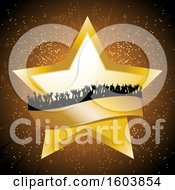 Poster, Art Print Of Golden Star And Banner With A Silhouetted Crowd Over A Burst