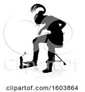 Clipart Of A Silhouetted Female Drummer With A Reflection Or Shadow On A White Background Royalty Free Vector Illustration