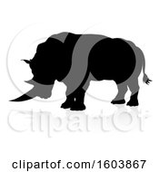 Clipart Of A Silhouetted Rhino With A Reflection Or Shadow On A White Background Royalty Free Vector Illustration