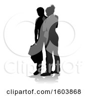 Clipart Of A Silhouetted Couple Shopping With A Reflection Or Shadow On A White Background Royalty Free Vector Illustration