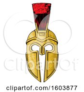 Clipart Of A Gold And Red Trojan Spartan Helmet Royalty Free Vector Illustration