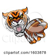 Clipart Of A Vicious Tiger Sports Mascot Grabbing A Football Royalty Free Vector Illustration