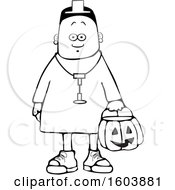 Clipart Of A Cartoon Lineart Black Girl Wearing Halloween Nurse Costume While Trick Or Treating Royalty Free Vector Illustration